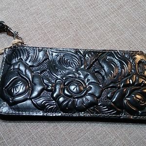 Patricia Nash black tooled Cassini wristlet. NWT